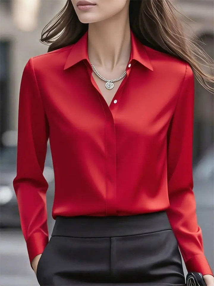 Damen klassische Seidenbluse für Büro in Rot