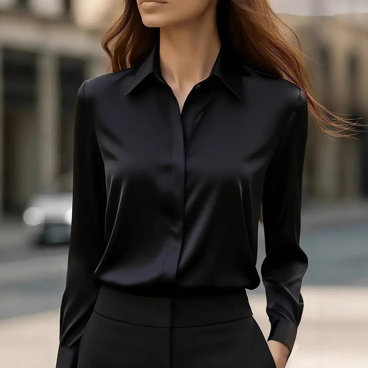 Damen klassische Seidenbluse für Büro in Schwarz