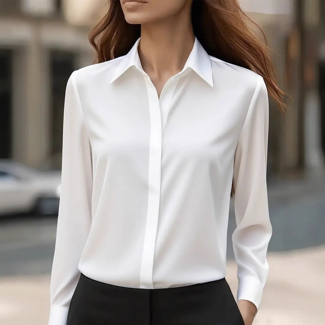 Damen klassische Seidenbluse für Büro in Weiß