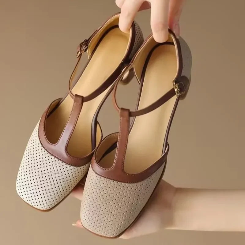 Damen Klassische T-Riemen Schuhe mit Blockabsatz (2)