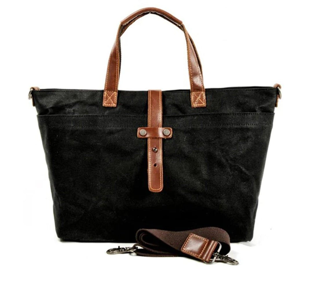Damen Klassische Wasserfeste Canvas-Tragetasche mit Leder-Trim in Hard coal mine