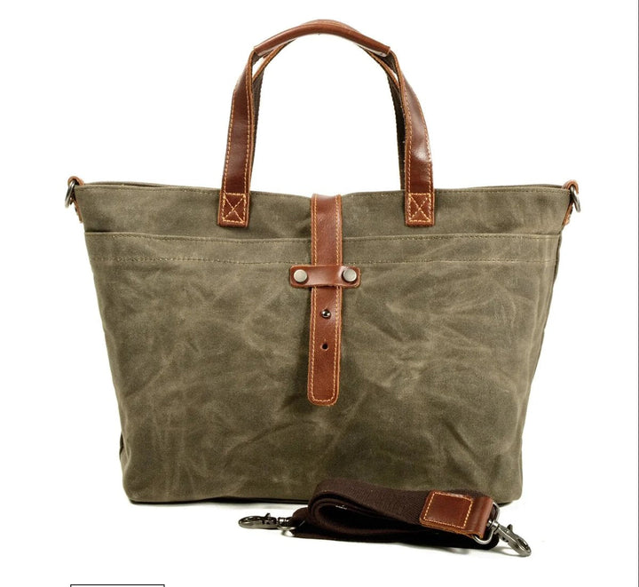 Damen Klassische Wasserfeste Canvas-Tragetasche mit Leder-Trim in Sage wood