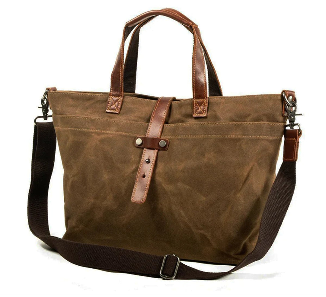 Damen Klassische Wasserfeste Canvas-Tragetasche mit Leder-Trim in Tobacco leaf