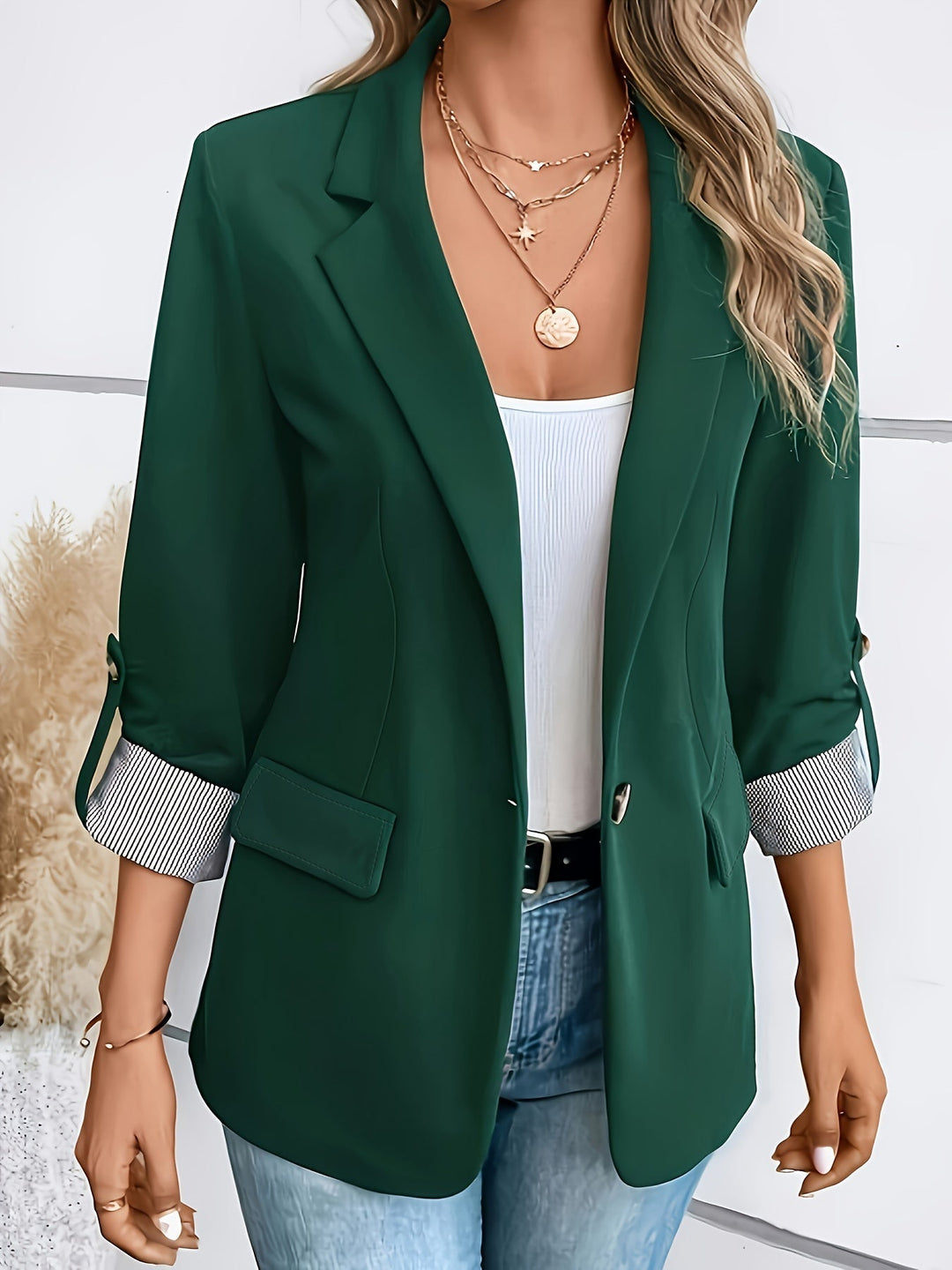 Damen Klassischer Eleganter Blazer in Dunkelgrün