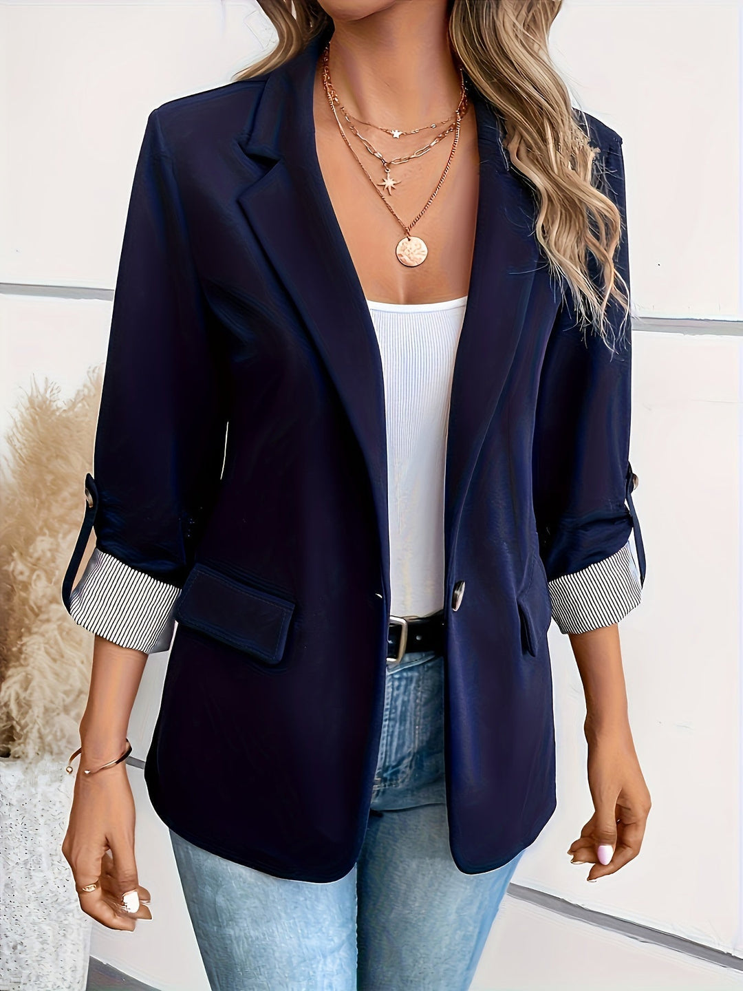 Damen Klassischer Eleganter Blazer in Marineblau
