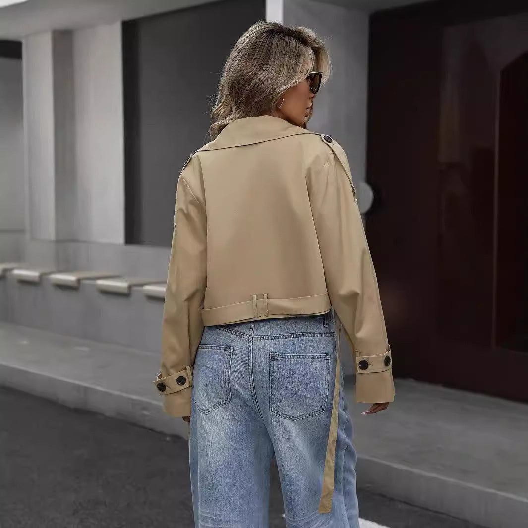 Damen Klassischer kurzer Trenchcoat für Business (2)