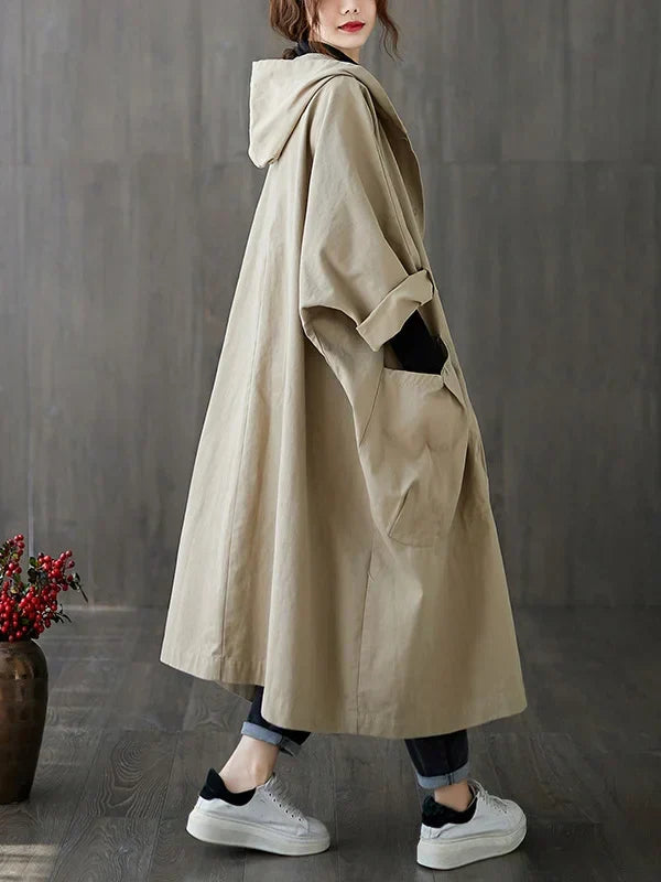 Damen Klassischer Langer Wasserfester Trenchcoat in Beige