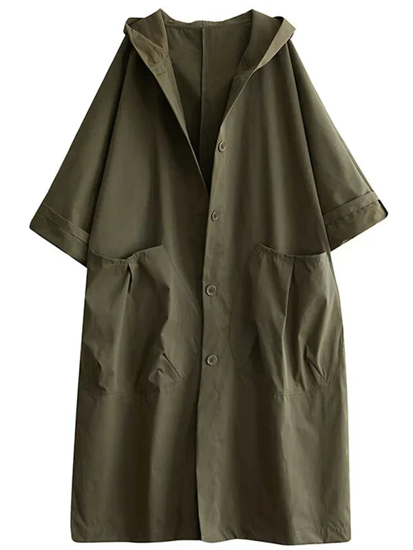 Damen Klassischer Langer Wasserfester Trenchcoat in Grün