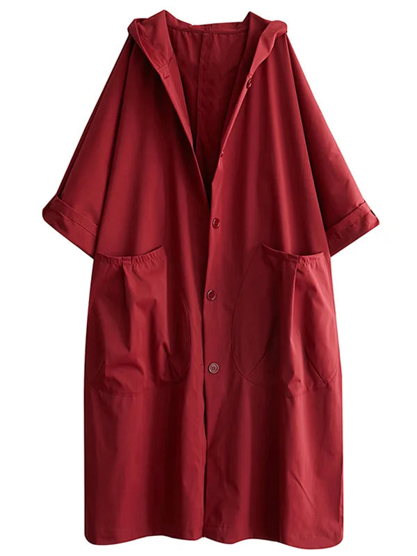 Damen Klassischer Langer Wasserfester Trenchcoat in Rot