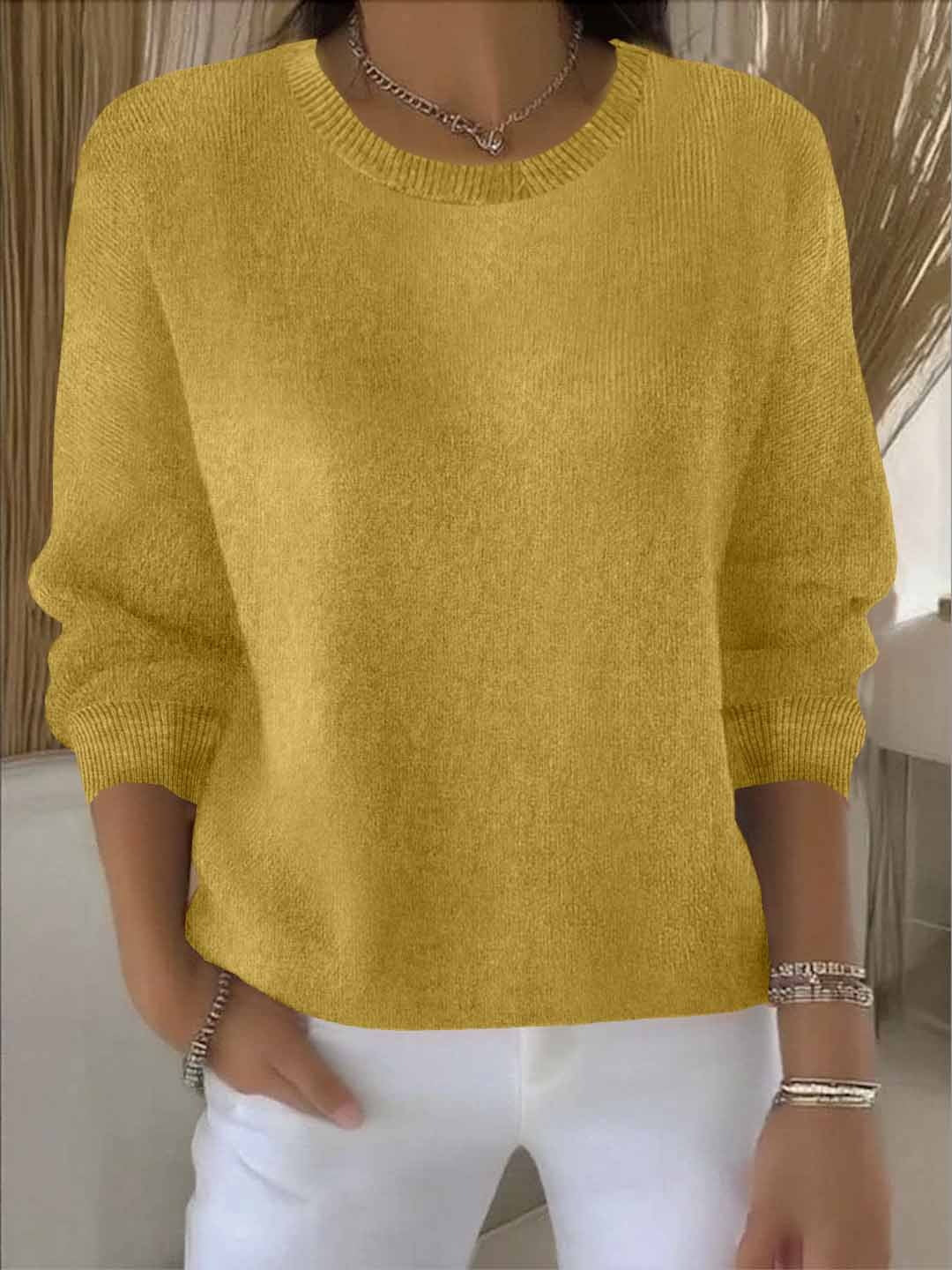 Damen Klassischer Strick-Pullover für den Winter in Gelb