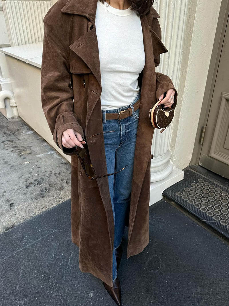Damen Klassischer Trenchcoat aus feinem Wildleder (6)