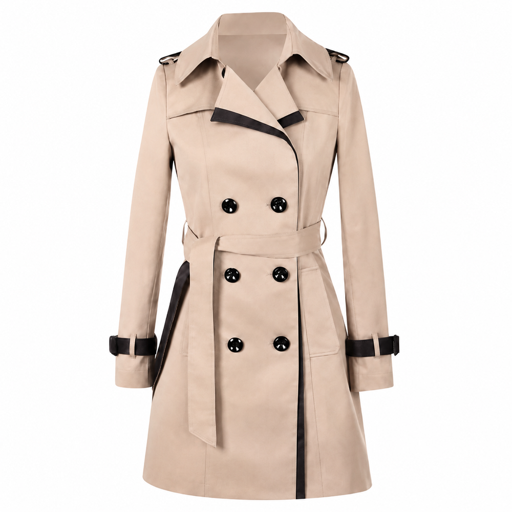 Damen klassischer Trenchcoat in Knielänge in Beige
