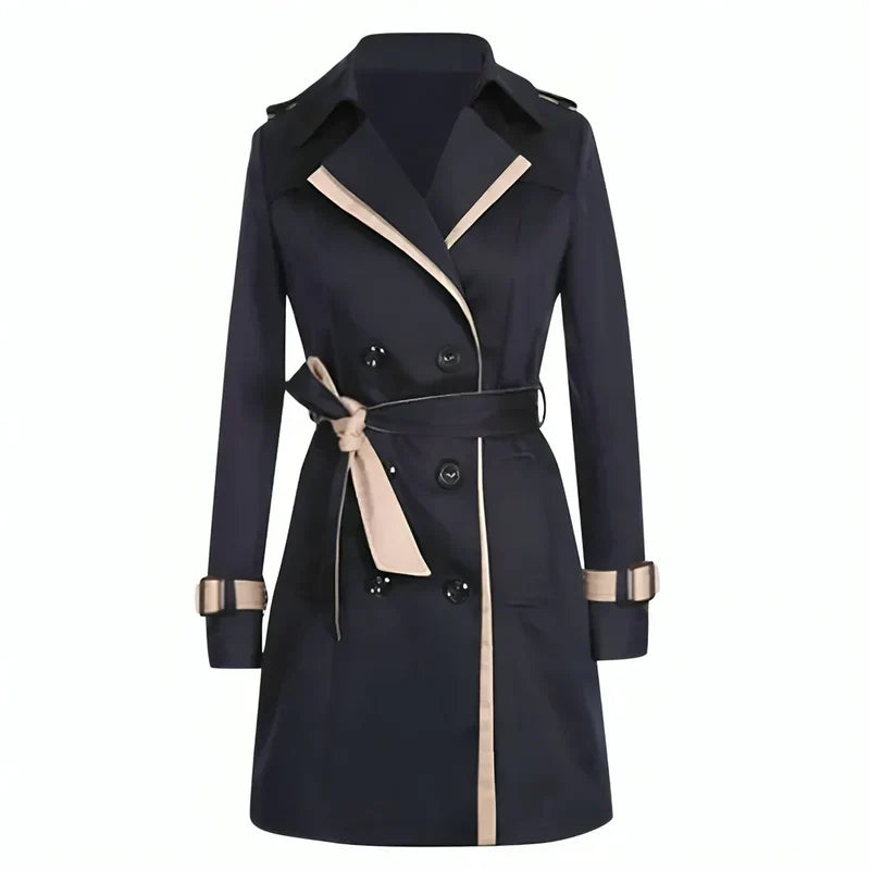 Damen klassischer Trenchcoat in Knielänge in Schwarz