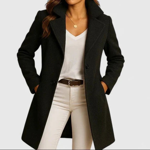 Damen klassischer Trenchcoat mit eleganter Longline in Schwarz