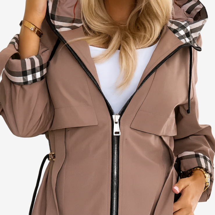 Damen Klassischer Trenchcoat mit Kapuze (2)