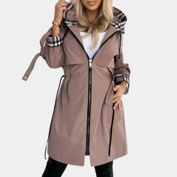 Damen Klassischer Trenchcoat mit Kapuze in Braun