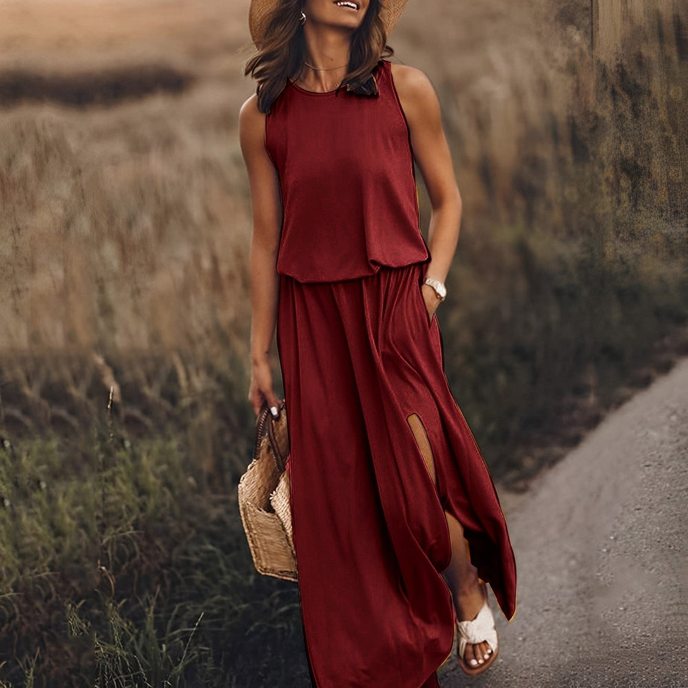 Damen Klassisches Sommerkleid in Burgunderrot