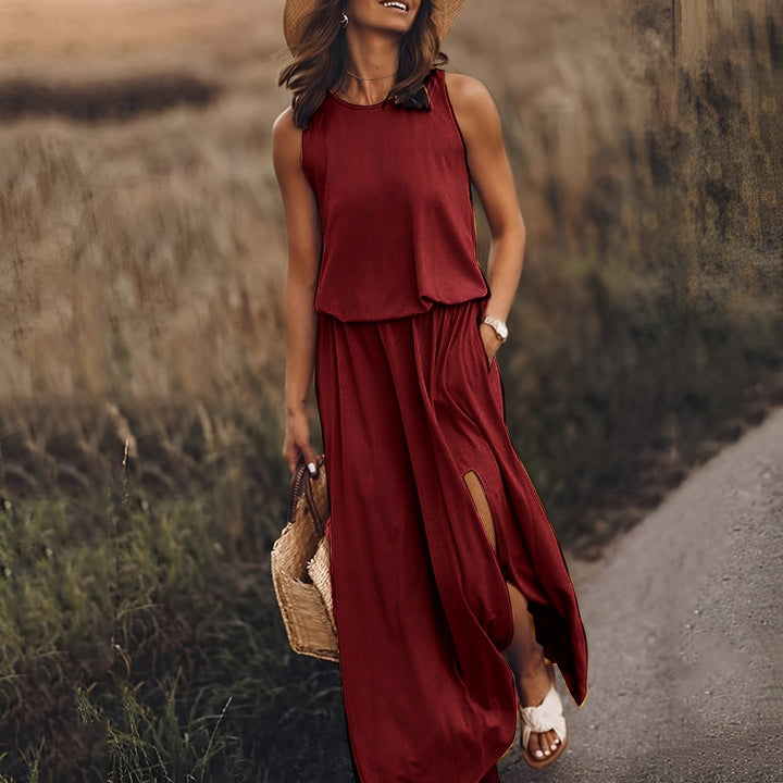 Damen Klassisches Sommerkleid in Burgunderrot