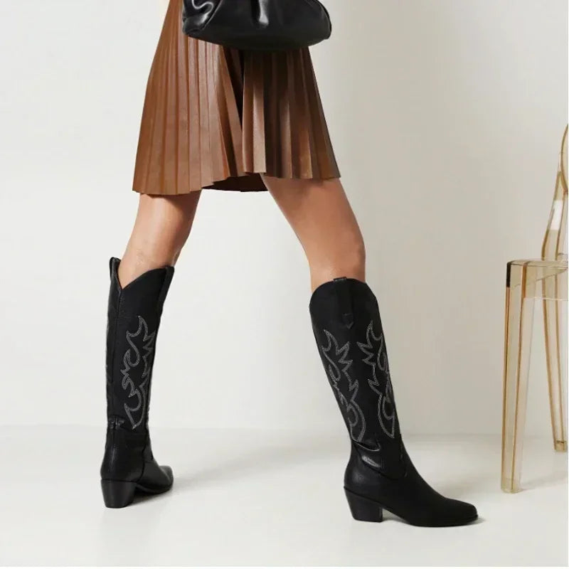 Damen Kniehohe Cowboy Lederstiefel (3)