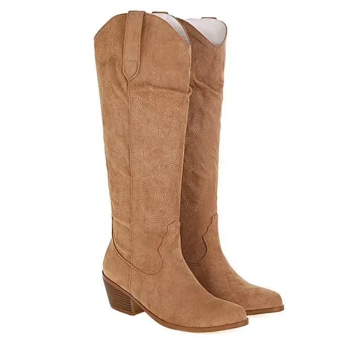Damen Kniehohe Cowboy Lederstiefel (4)