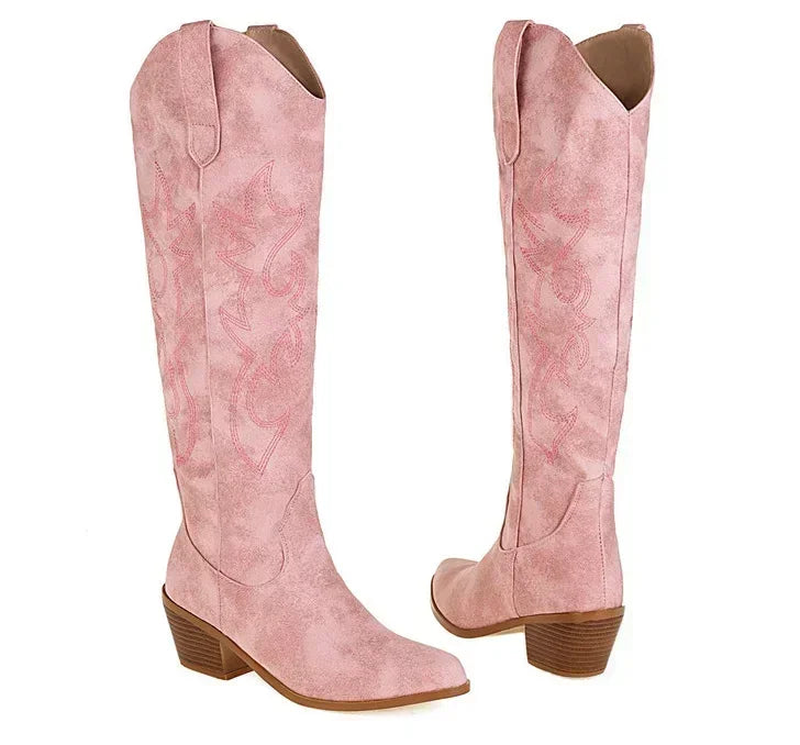 Damen Kniehohe Cowboy Lederstiefel (5)