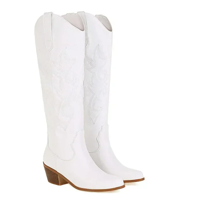Damen Kniehohe Cowboy Lederstiefel (6)