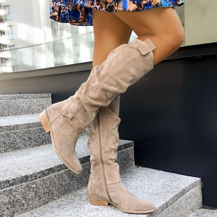 Damen Kniehohe Stiefel für den Alltag in Beige