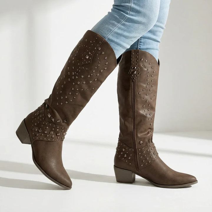 Damen Kniehohe Stiefel im Western-Stil in Braun