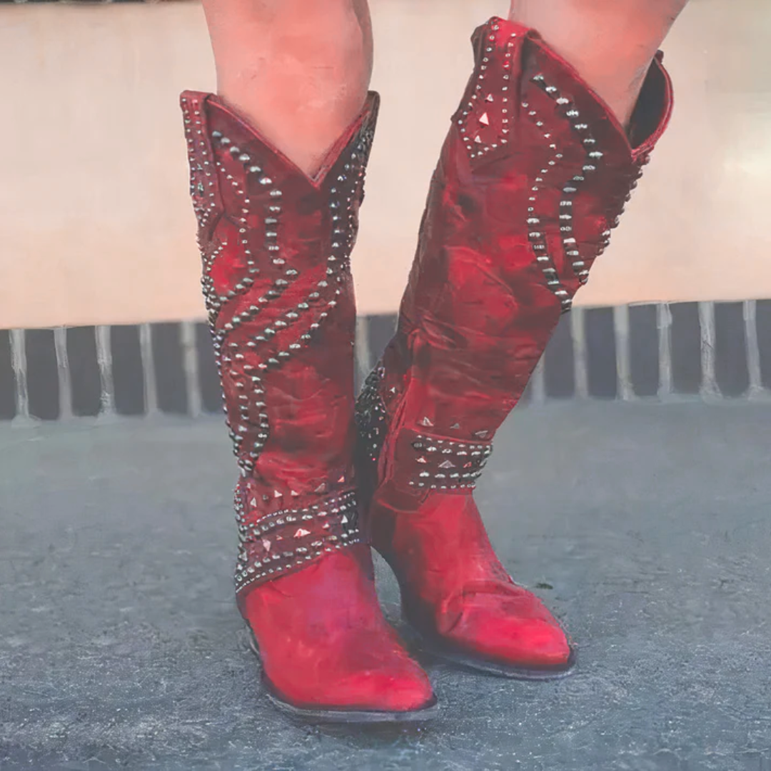 Damen Kniehohe Stiefel im Western-Stil in Rot