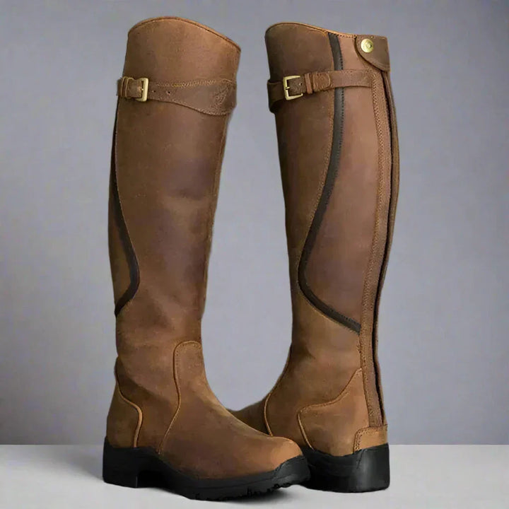 Damen Komfortable Kniehohe Reitstiefel für Herbst in Braun