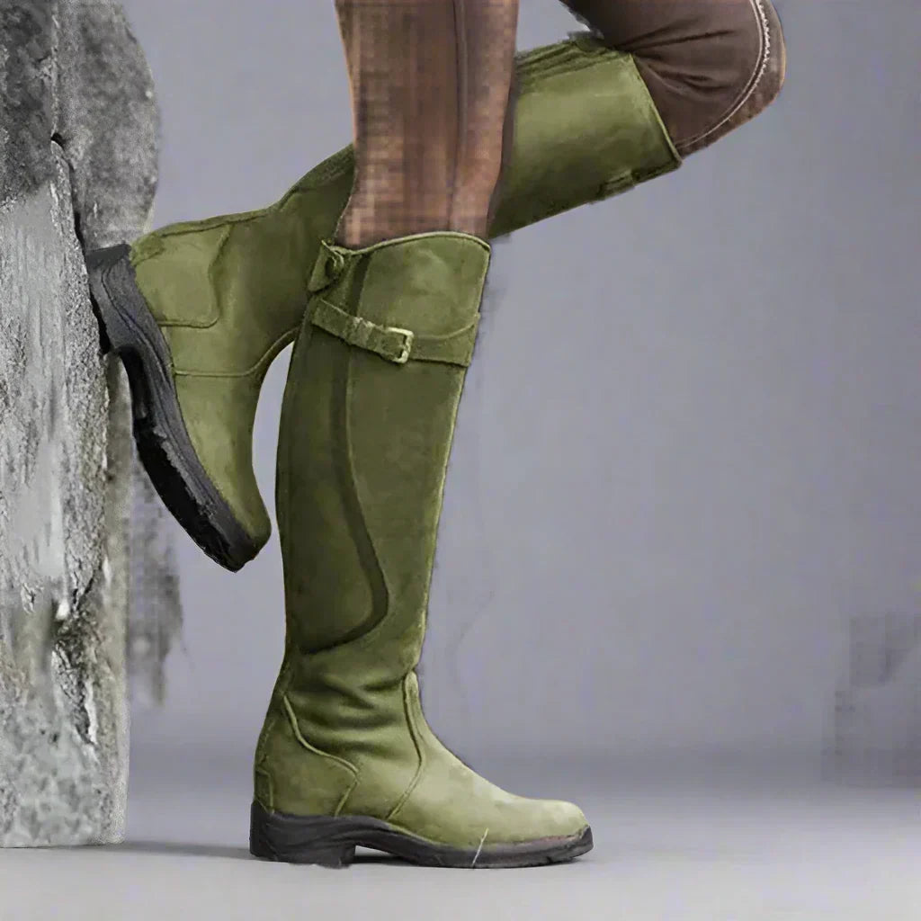 Damen Komfortable Kniehohe Reitstiefel für Herbst in Grün