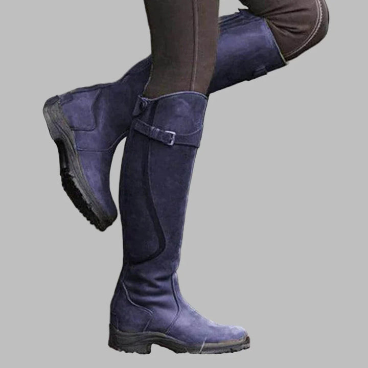 Damen Komfortable Leder Stiefel für das Herbstoutfit in Blau