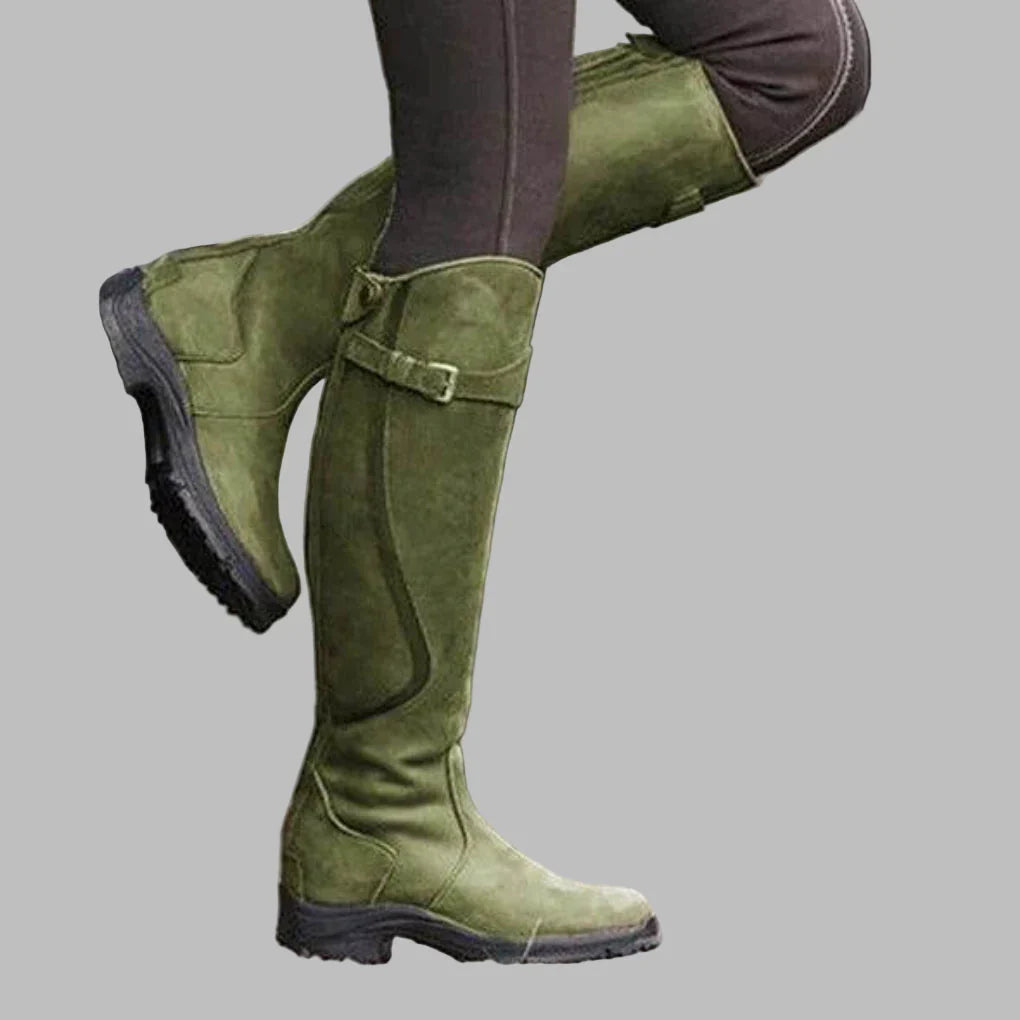 Damen Komfortable Leder Stiefel für das Herbstoutfit in Grün