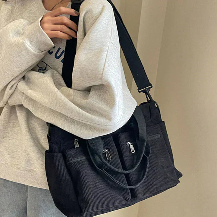 Damen Kordstoff Mehrtaschen Tragetasche mit Umhängeriemen (2)