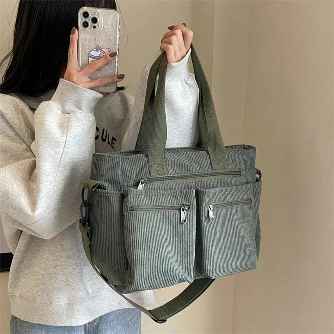 Damen Kordstoff Mehrtaschen Tragetasche mit Umhängeriemen (3)