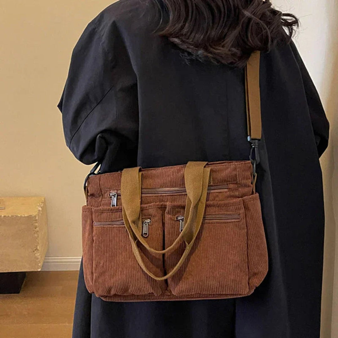 Damen Kordstoff Mehrtaschen Tragetasche mit Umhängeriemen (4)