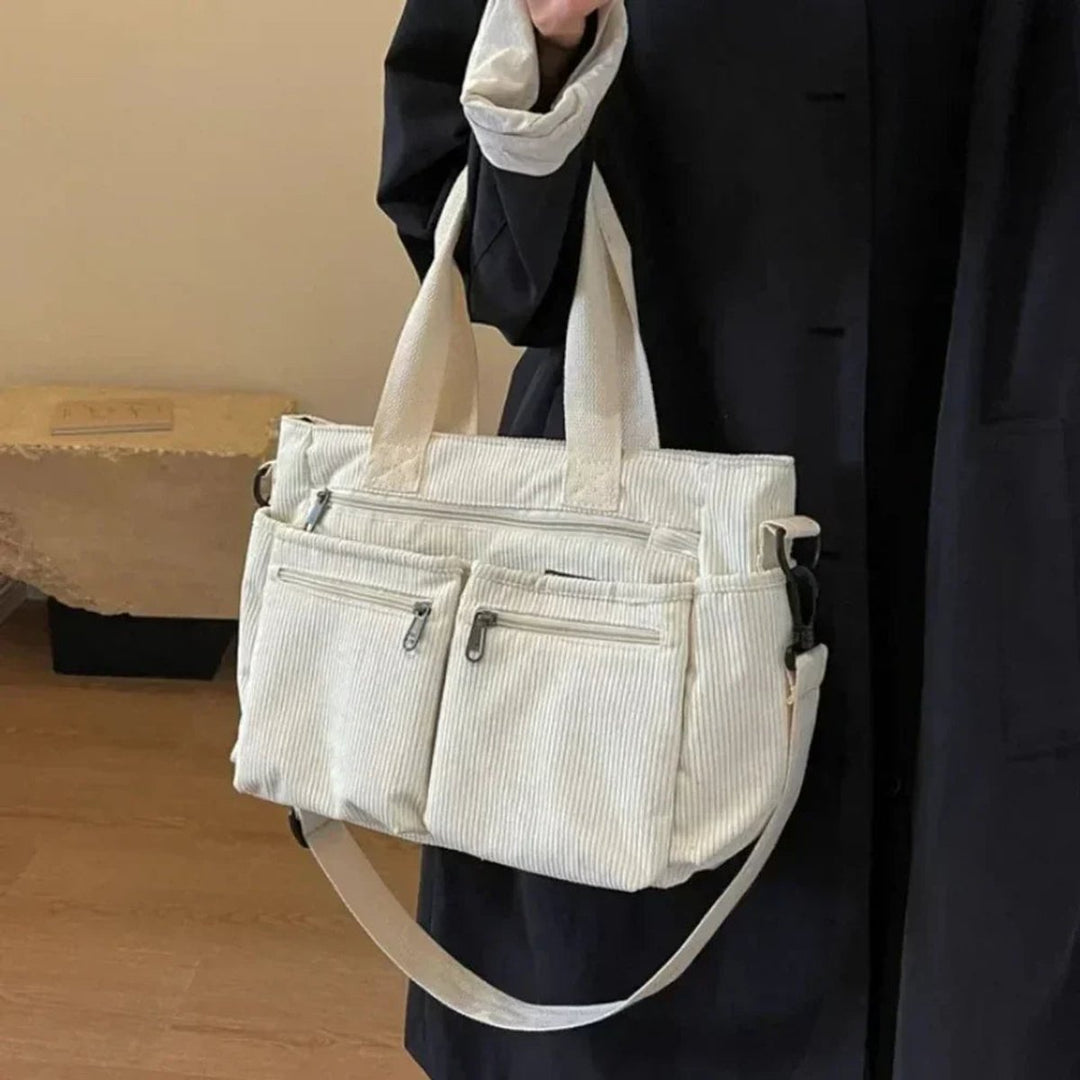 Damen Kordstoff Mehrtaschen Tragetasche mit Umhängeriemen (5)