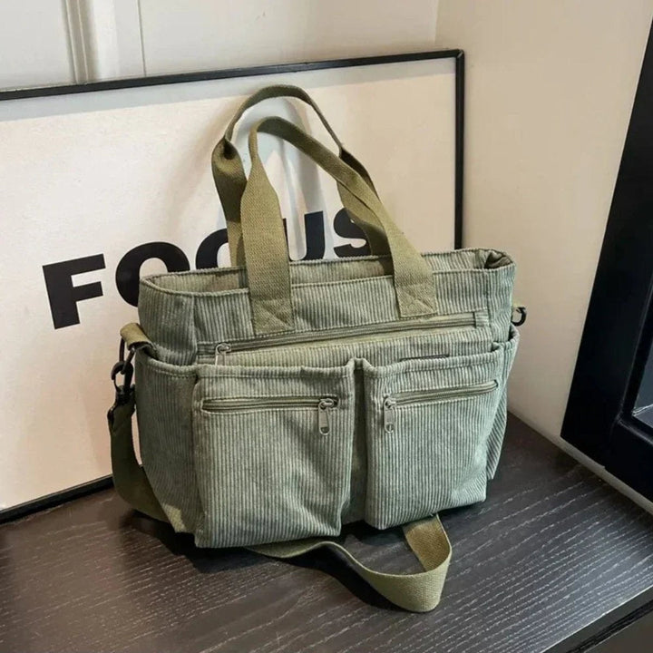 Damen Kordstoff Mehrtaschen Tragetasche mit Umhängeriemen in Grün