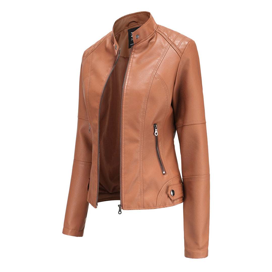 Damen Kunstleder Jacke im Biker Stil (2)