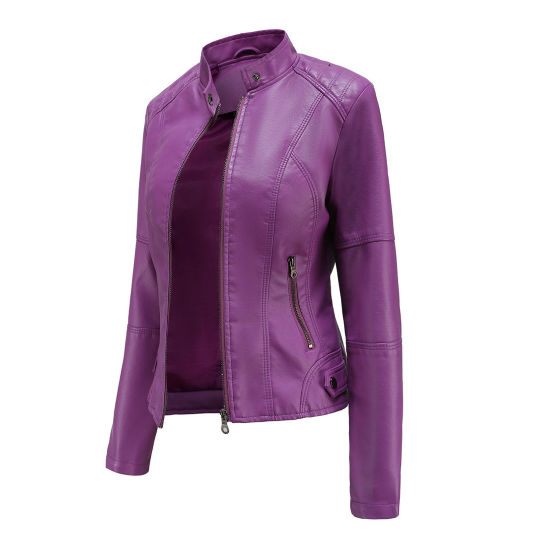 Damen Kunstleder Jacke im Biker Stil (8)