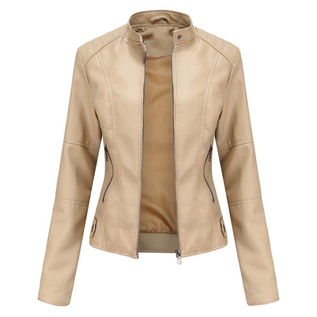 Damen Kunstleder Jacke im Biker Stil in Aprikose