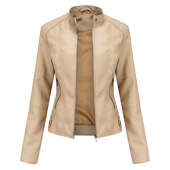 Damen Kunstleder Jacke im Biker Stil in Aprikose