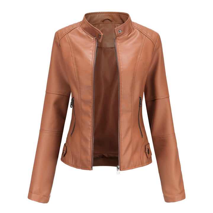 Damen Kunstleder Jacke im Biker Stil in Kamel