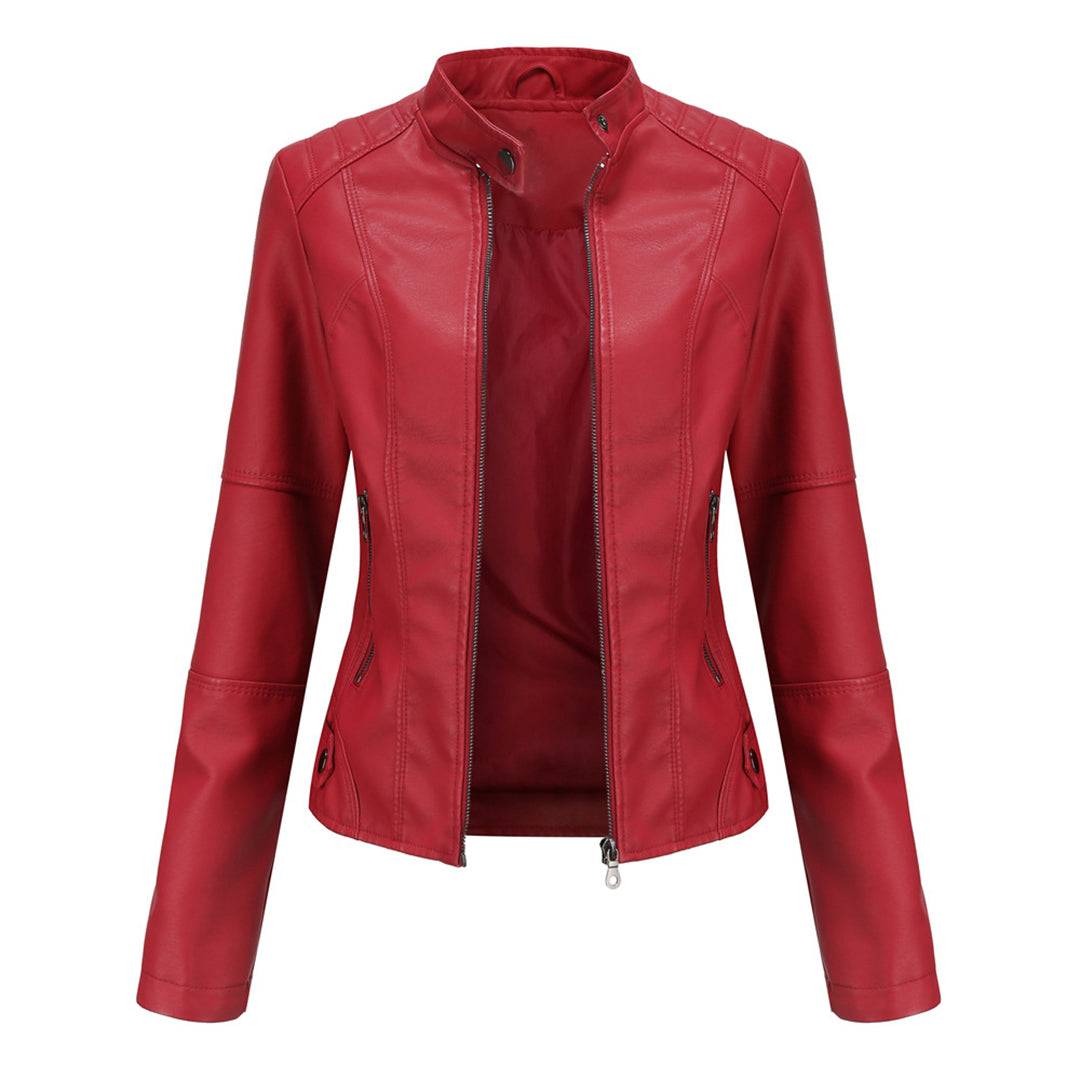 Damen Kunstleder Jacke im Biker Stil in Rot