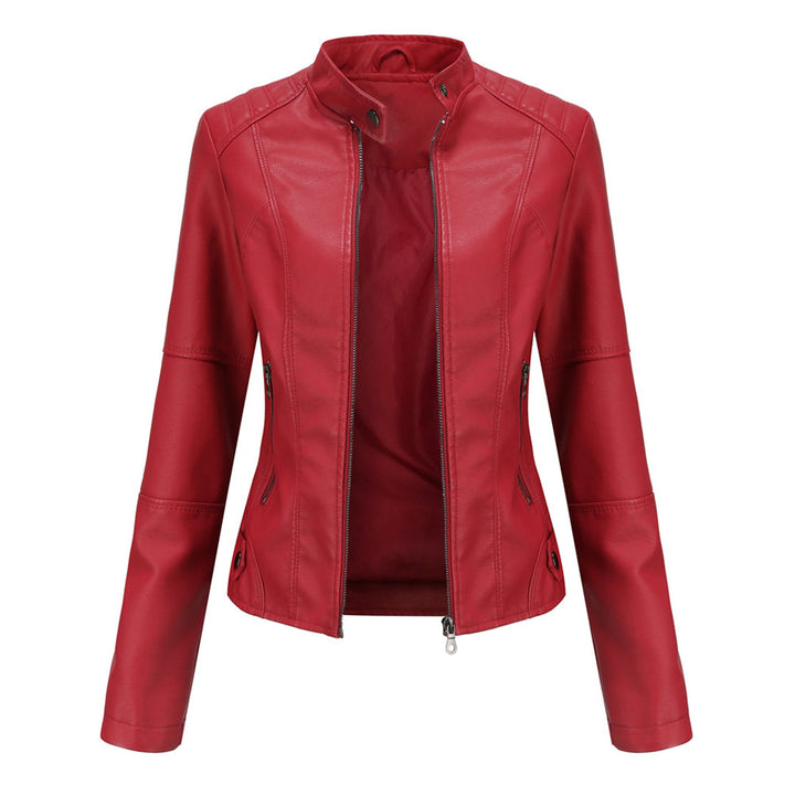 Damen Kunstleder Jacke im Biker Stil in Rot