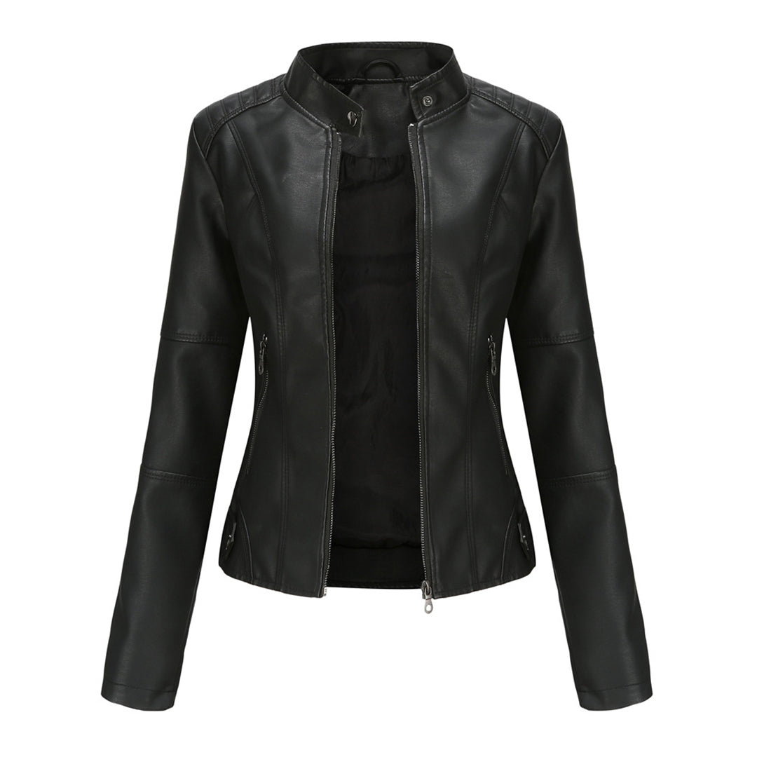 Damen Kunstleder Jacke im Biker Stil in Schwarz