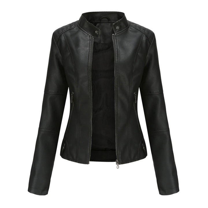 Damen Kunstleder Jacke im Biker Stil in Schwarz