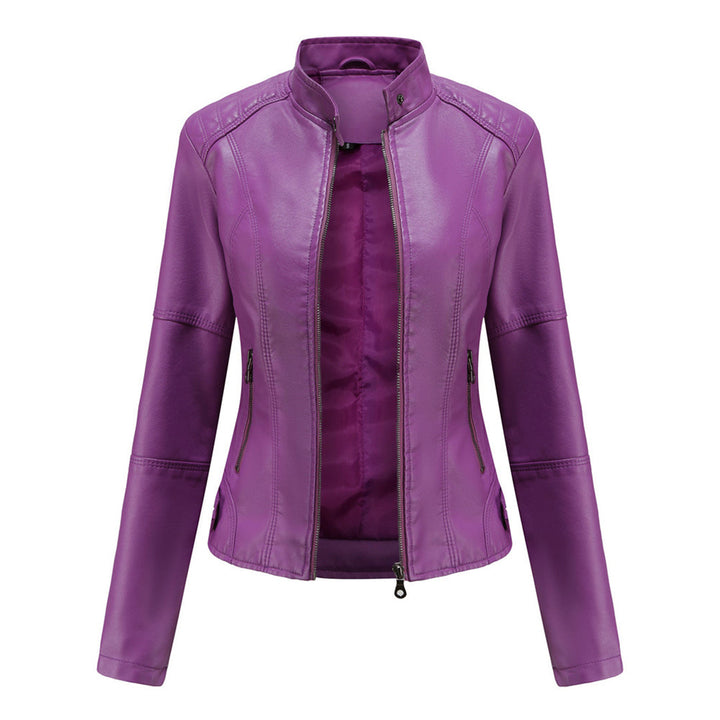 Damen Kunstleder Jacke im Biker Stil in Violett
