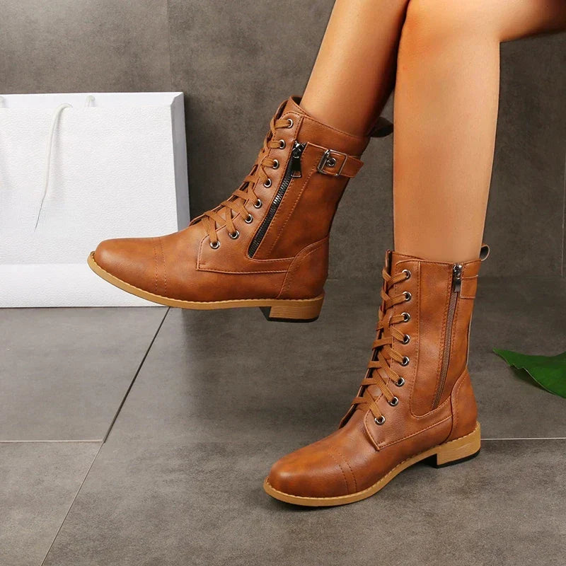 Damen Kunstleder Knöchelstiefel zum Alltag in Braun