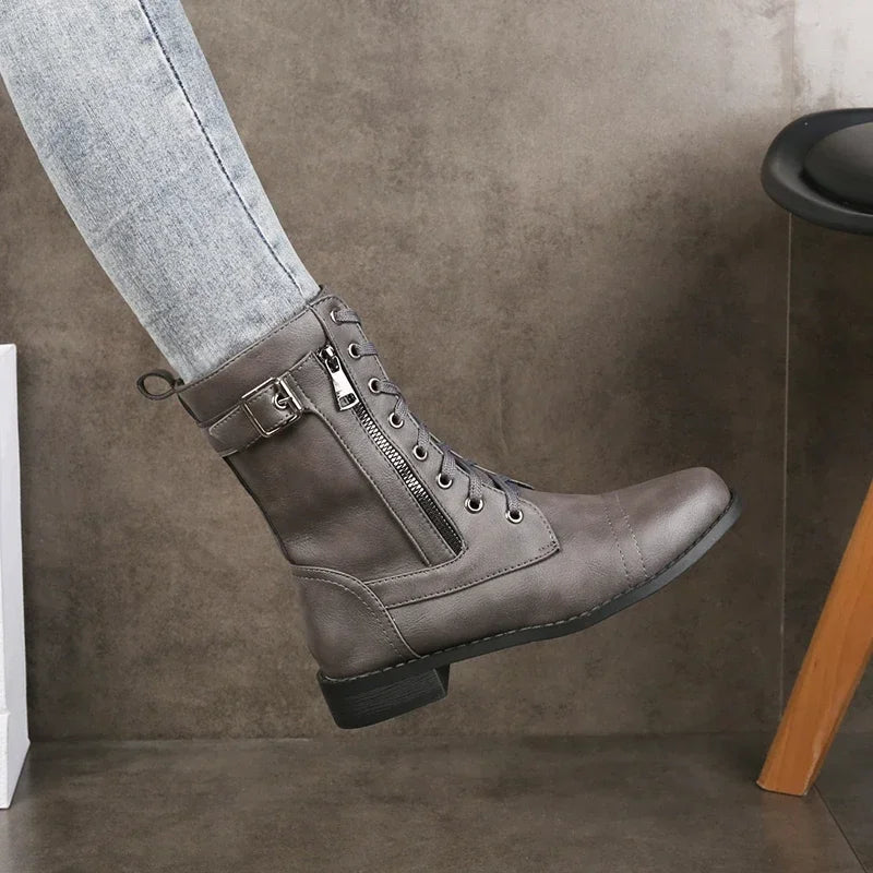 Damen Kunstleder Knöchelstiefel zum Alltag in Grau